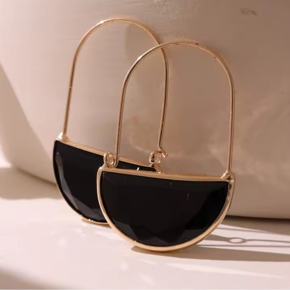 Anthropologie Black Glass Crescent Hoop Earrings - Picture 2 of 7